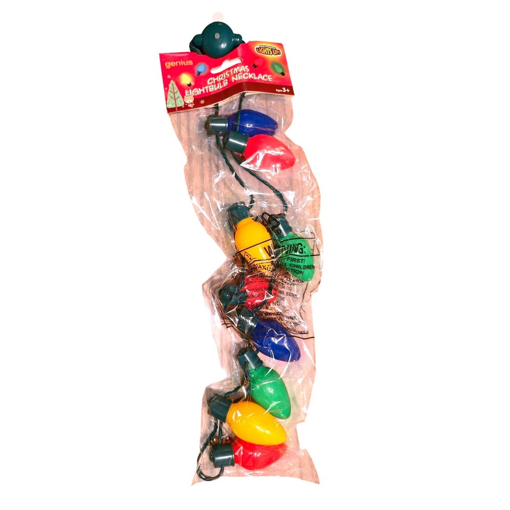 NWT Genius Christmas Light Bulb Necklace Novelty Holiday Party Costume Accessory